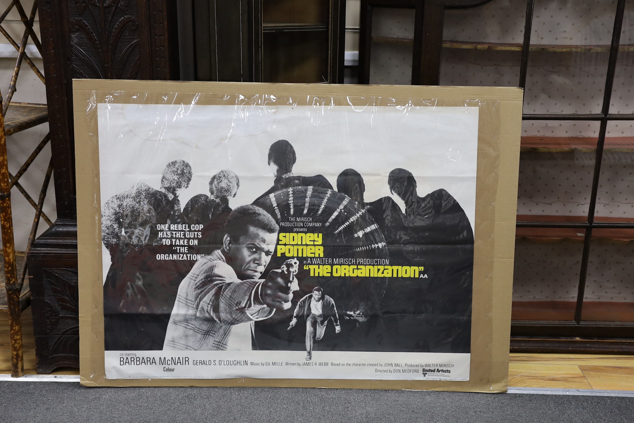 British film poster - Sidney Poitier The Organization and another poster Where the bullets fly, 76 x 102cm